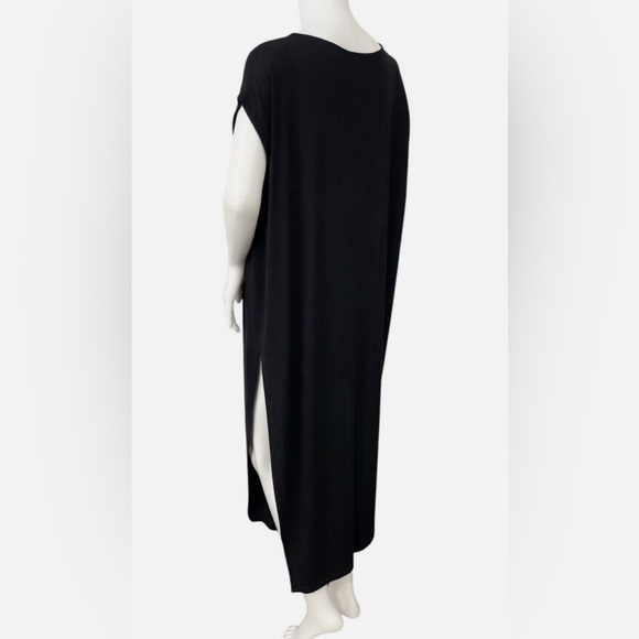 NWOT - Eileen Fisher Black Cap Sleeve Maxi Shift Dress High Slit - Size S/P - Picture 3 of 7